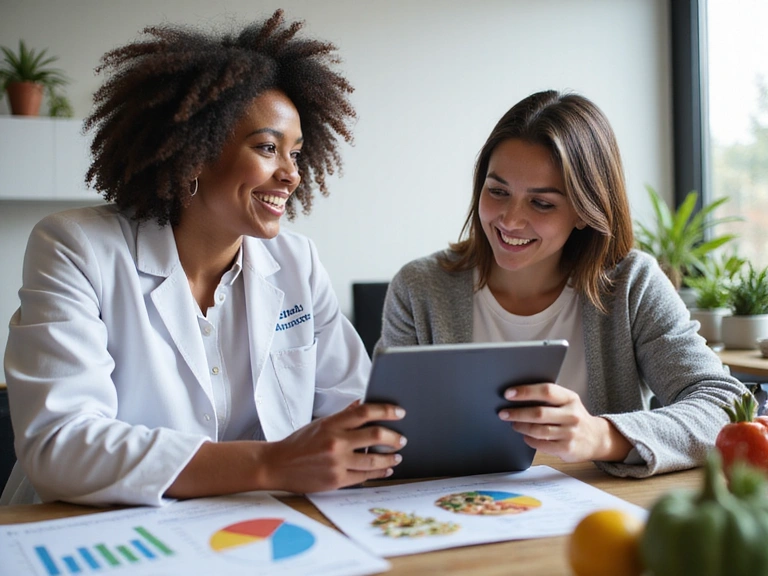 Nutritionist consulting with a client, showing a personalized approach to health.